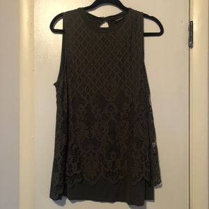 Torrid olive green high neck lace insert top